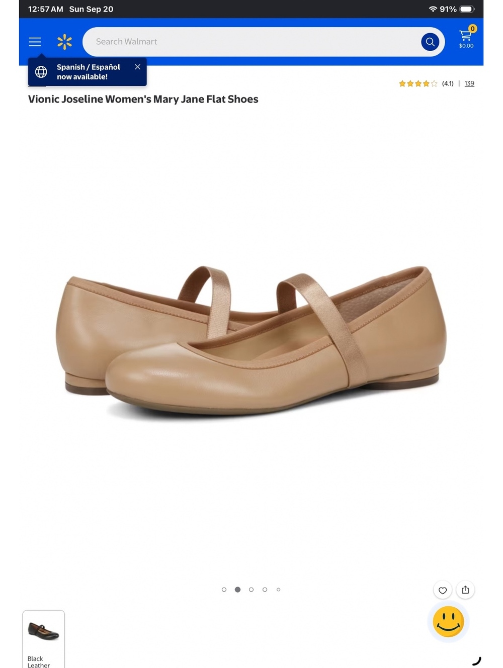 Vionic Joseline Ballet Flat Tan Arch Support Stretch Strap Slip On Shoe 8